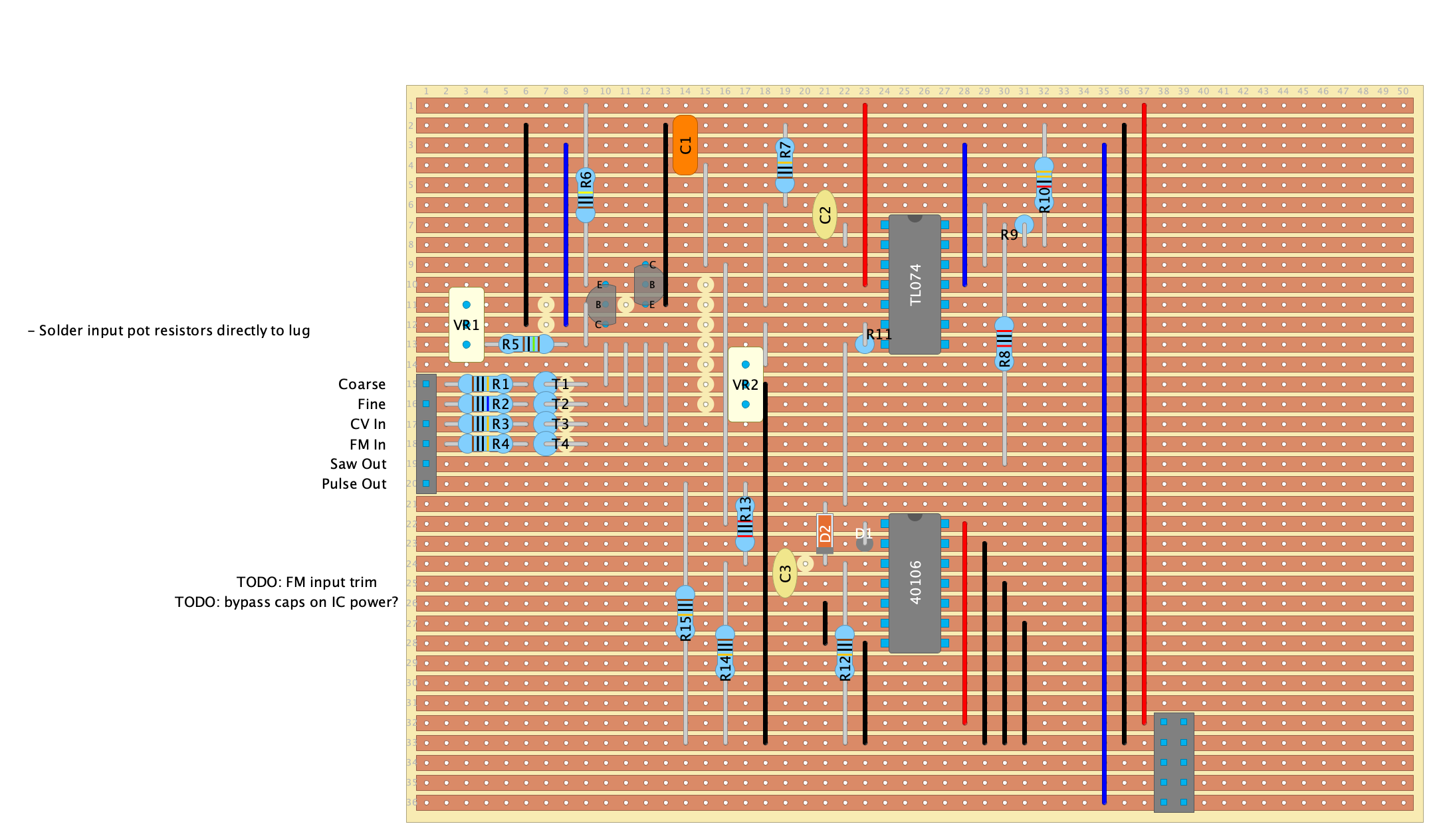 Stripboard layout for Shapes VCO